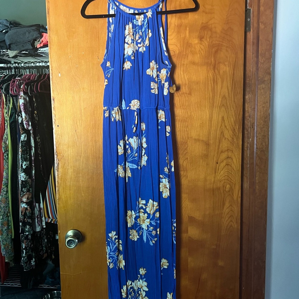 Xhilaration Blue and Yellow Halter Maxi Sundress